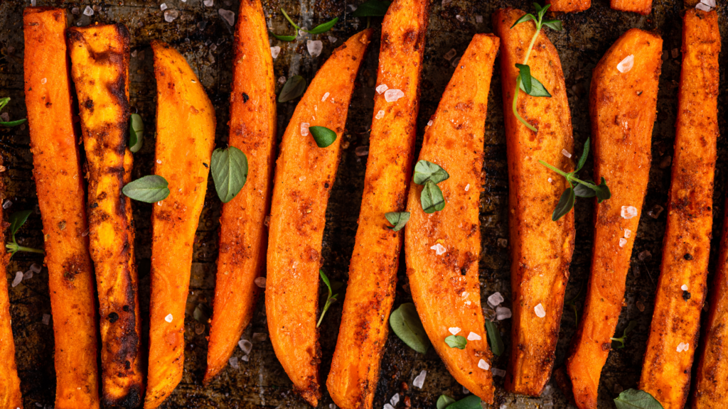 A picture of roasted sweet potatoes to depict foods that increase endurance.